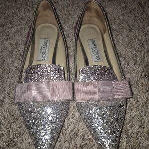 Jimmy Choo Silver/pink Glitter Flats Gala sz 5.5